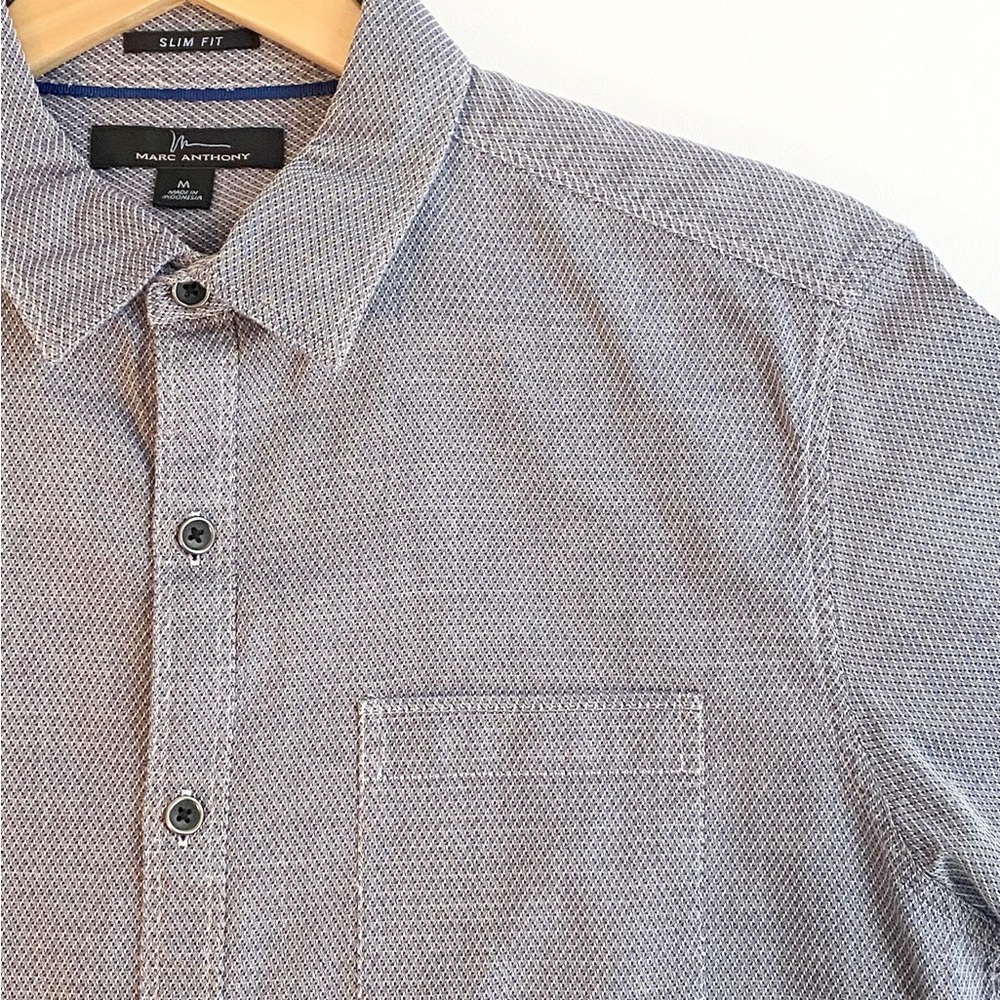 Marc Anthony Short Sleeve Button Front Shirt Men’s Medium Textured Gray
